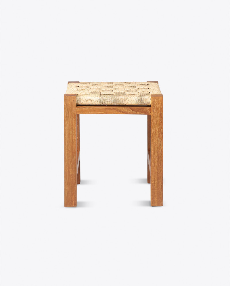 Tabouret d'extérieur CORA en bois de teck recyclé et corde synthétique 40 x 40 x 45 cm