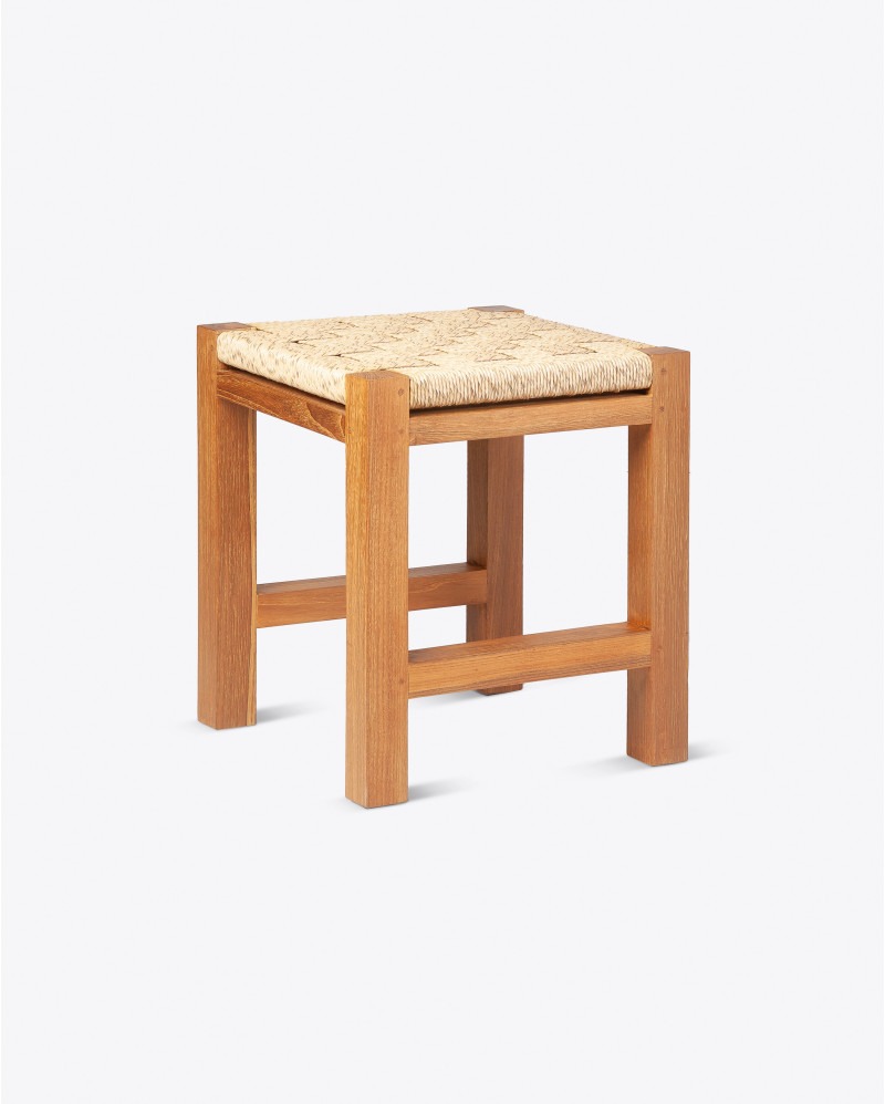 Tabouret d'extérieur CORA en bois de teck recyclé et corde synthétique 40 x 40 x 45 cm