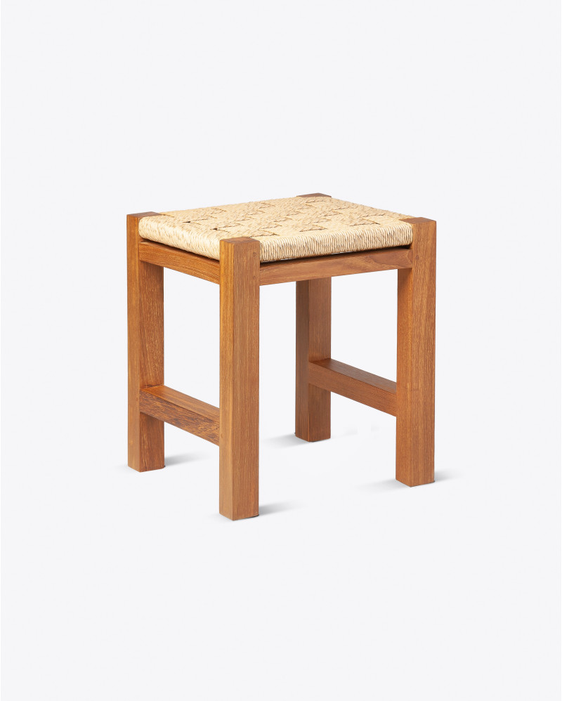 Tabouret d'extérieur CORA en bois de teck recyclé et corde synthétique 40 x 40 x 45 cm