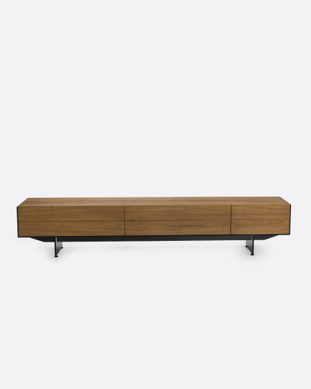 Mueble de TV GEOX de madera de teca reciclada y hierro 230 x 50 x 45 cm