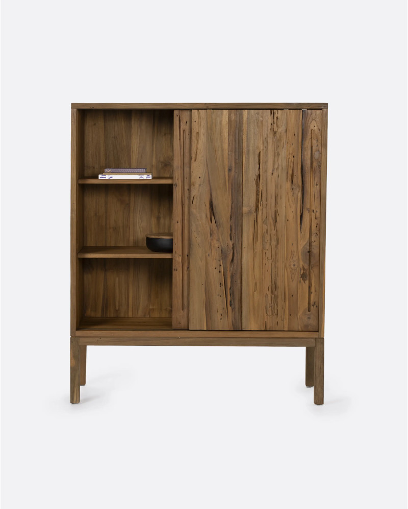 Vitrine EROSI en bois de teck recyclé 110 x 45 x 130 cm en couleur naturelle