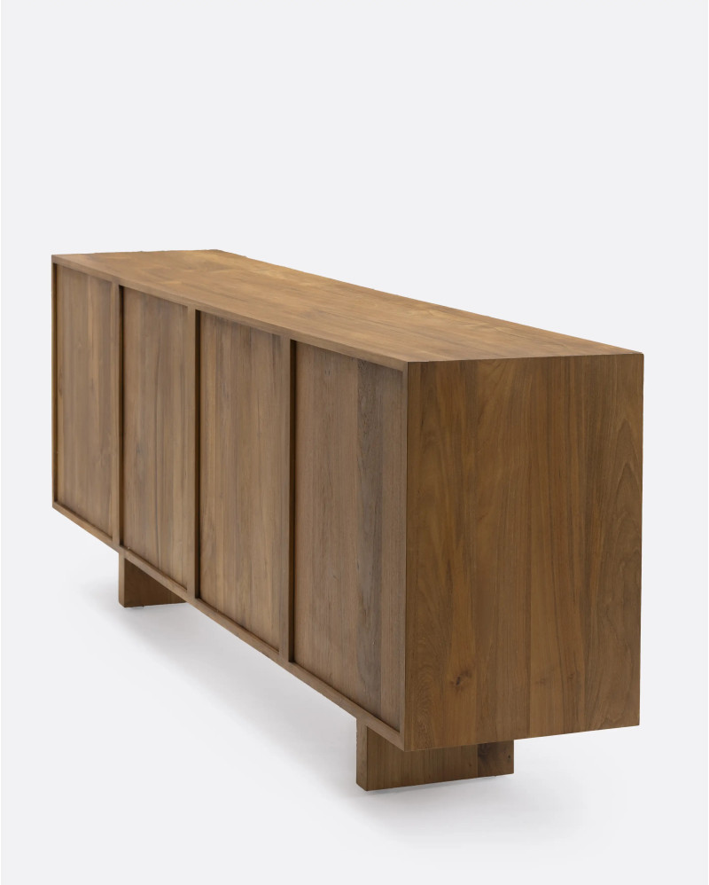 Buffet CORA en bois de teck recyclé et corde de papier 220 x 45 x 82 cm avec pieds en bois