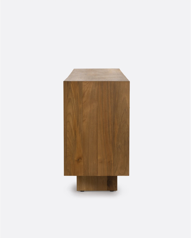 Buffet CORA en bois de teck recyclé et corde de papier 220 x 45 x 82 cm avec pieds en bois