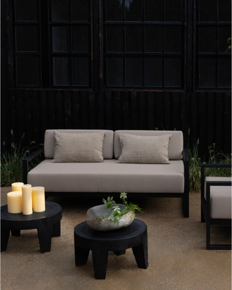 Sofá de exterior SELMA 2/3 plazas de madera de teca 170 x 83 x 67 cm en color negro y tapicería natural