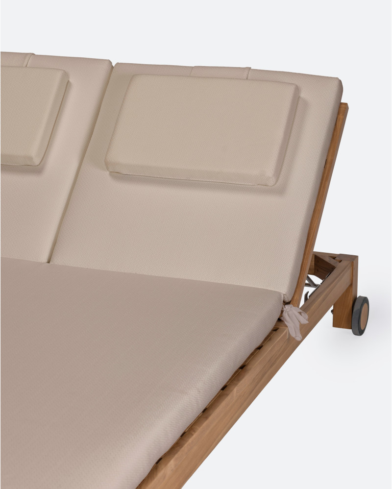 Transat GENESIS en bois de teck 201 x 139 x 27 cm avec matelas naturel