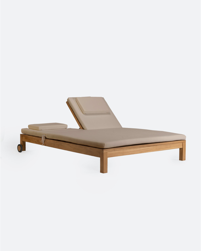 Transat GENESIS en bois de teck 201 x 139 x 27 cm avec matelas naturel