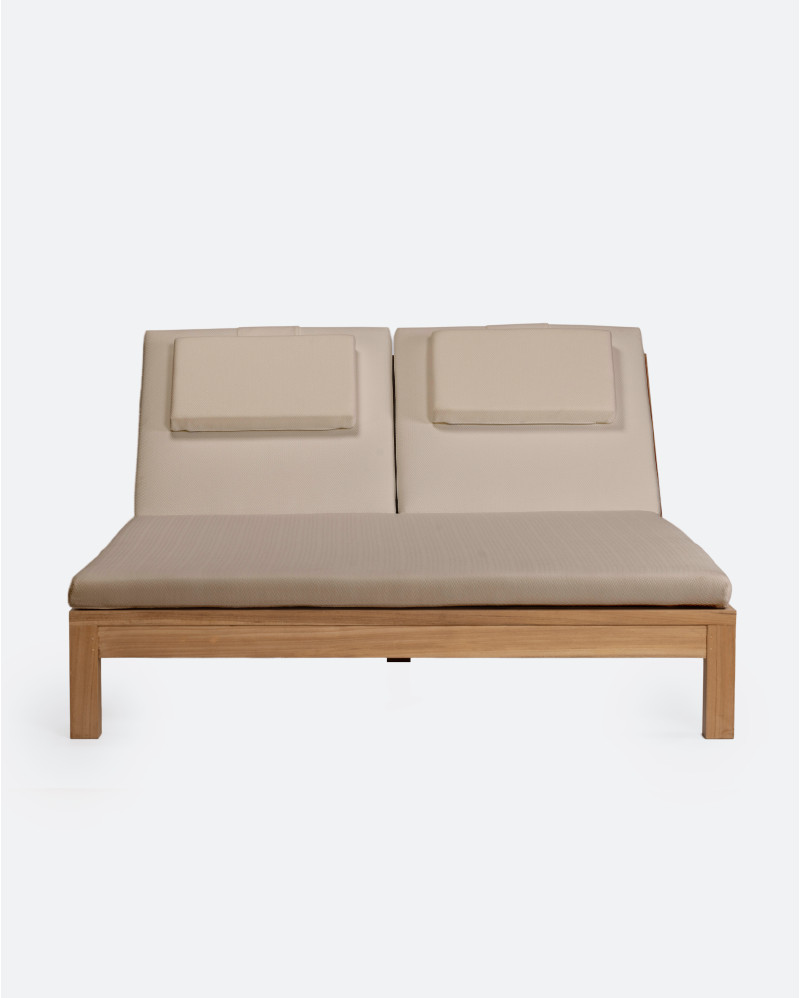 Transat GENESIS en bois de teck 201 x 139 x 27 cm avec matelas naturel