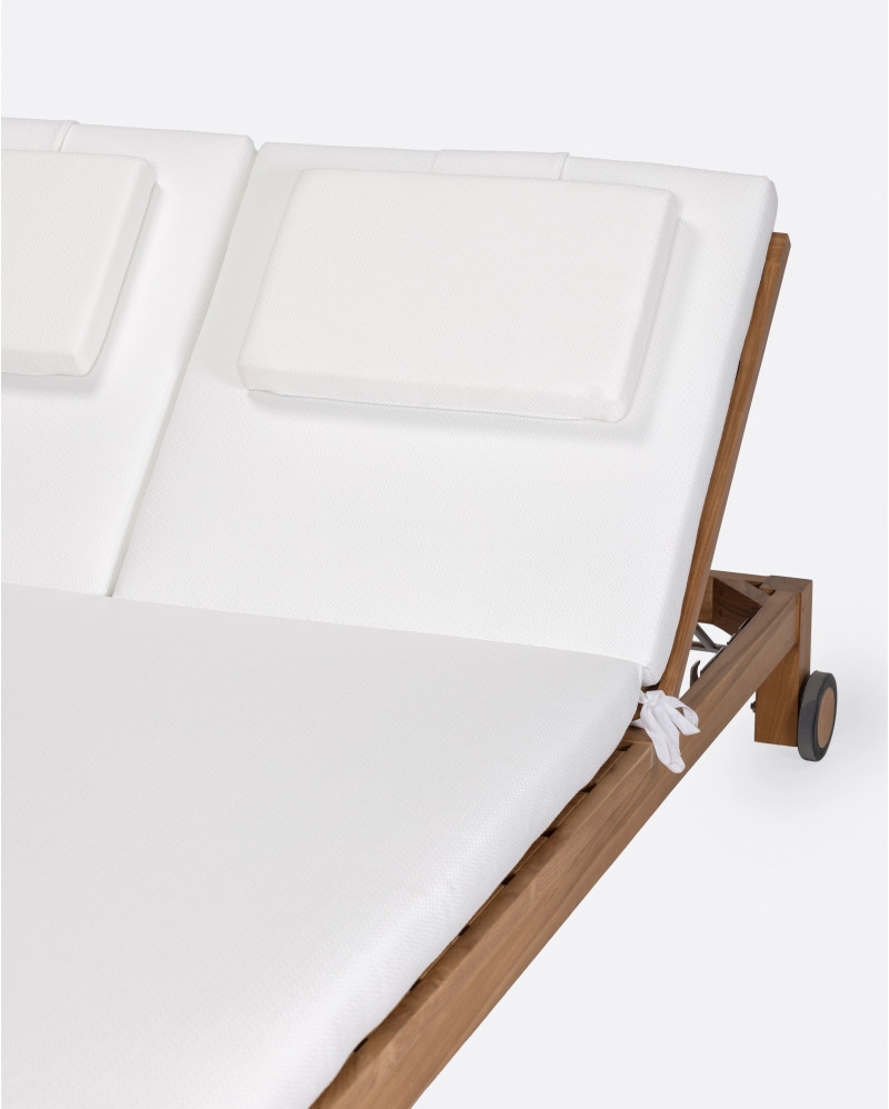 Tumbona de exterior GENESIS de madera de teca 201 x 139 x 27 cm con colchón blanco
