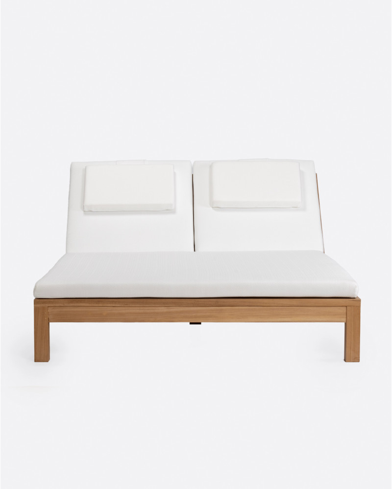 Tumbona de exterior GENESIS de madera de teca 201 x 139 x 27 cm con colchón blanco