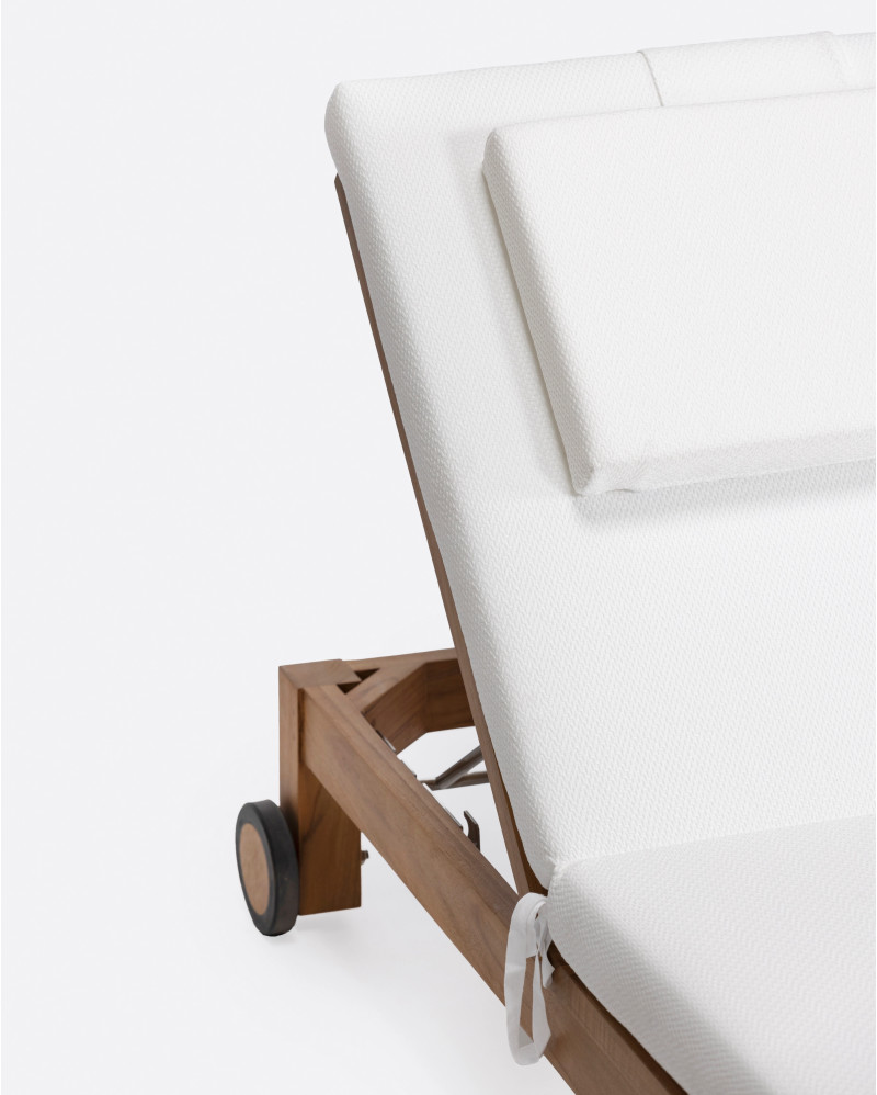 Transat GENESIS en bois de teck 201 x 78 x 27 cm avec matelas blanc