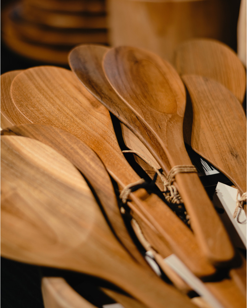 DINAMO spoon in recycled teak wood 35 x 8 x 1 cm. Set of 2 units