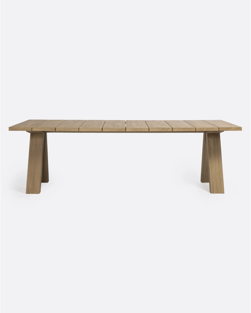 Mesa de comedor de exterior BATU de madera de teca 250 x 90 x 76 cm en acabado envejecido