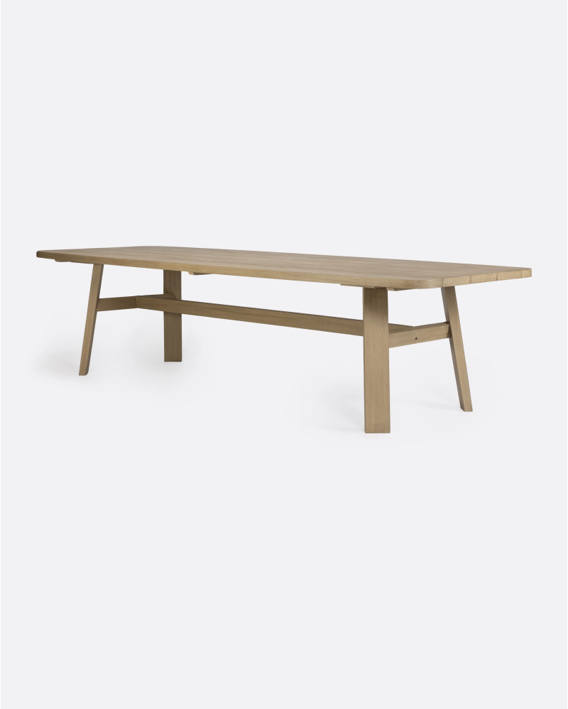 Table d'extérieur TUBAN en bois de teck 290 x 110 x 74 cm en finition patinée