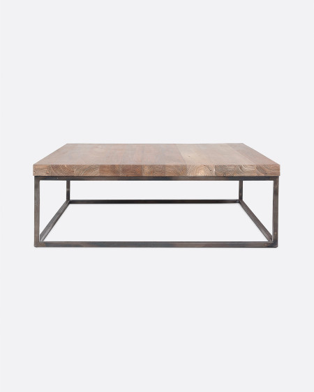 Mesa de centro CUB de madera de teca reciclada y hierro 100 x 100 x 35 cm