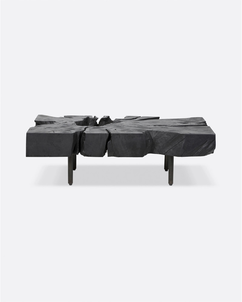 Table basse ROOT en bois de teck recyclé et fer 120 x 60 x 37 cm en couleur noire