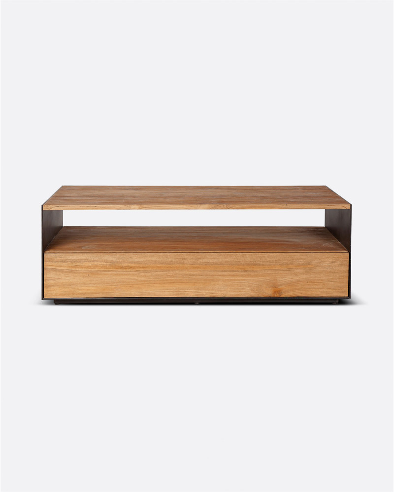 Mesa de centro GEOX de madera de teca reciclada y hierro 120 x 70 x 40 cm