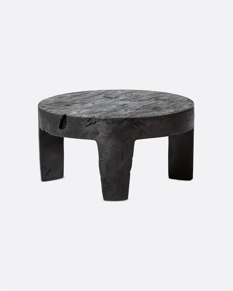 RIVIA side table in suar wood Ø 60 cm x 30 cm high in black colour