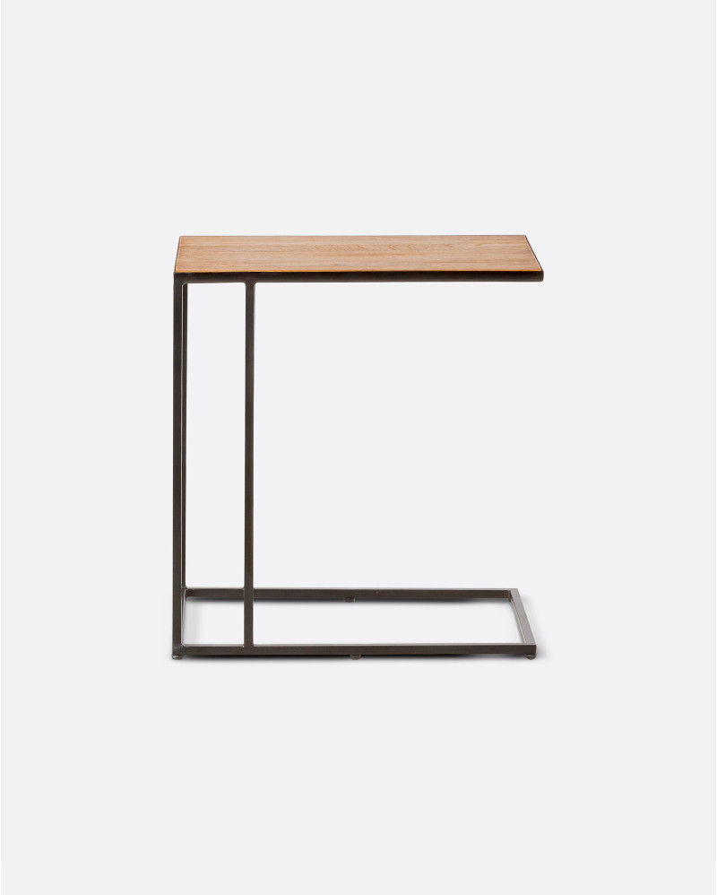 ONETWO side table in recycled teak wood and iron 46 x 31 x 50 cm