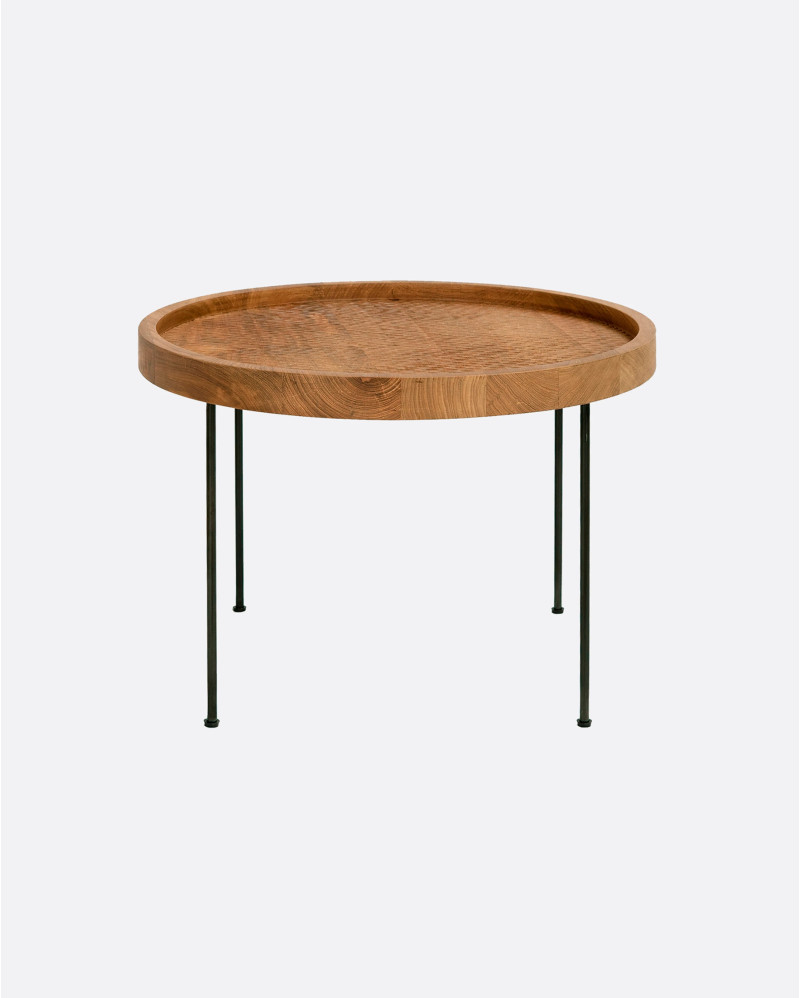 Table d'appoint GEDE en bois de teck recyclé et fer Ø 55 cm x 40 cm de hauteur