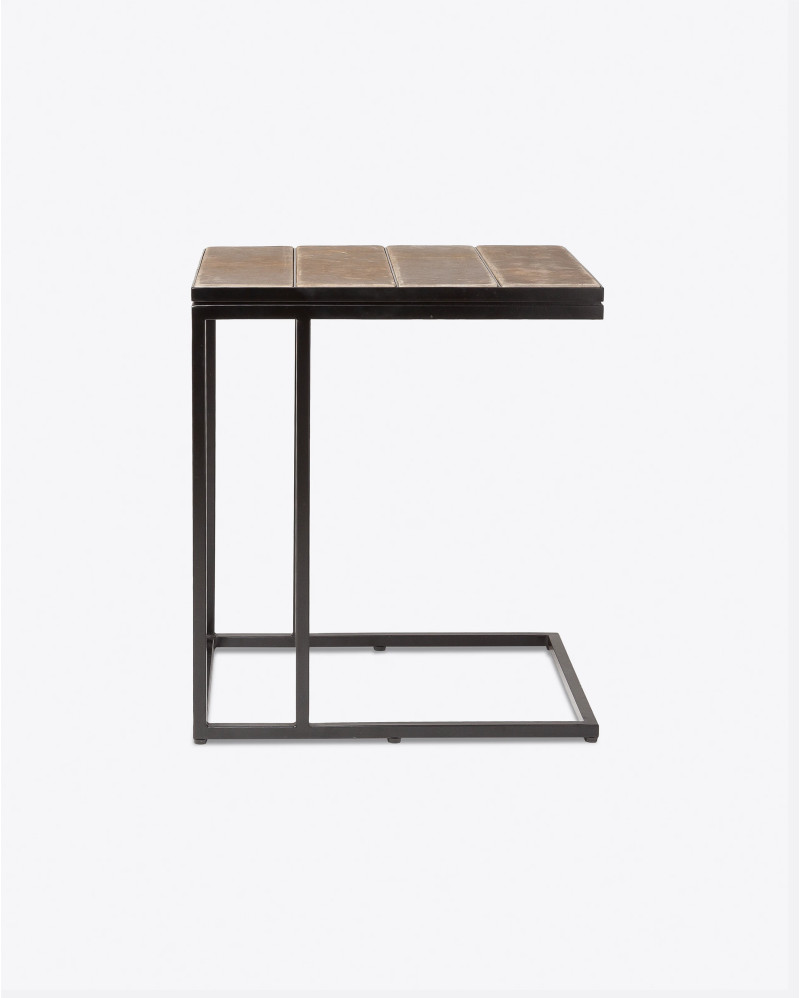 RENGAR side table in iron and leather 46 x 40 x 53 cm