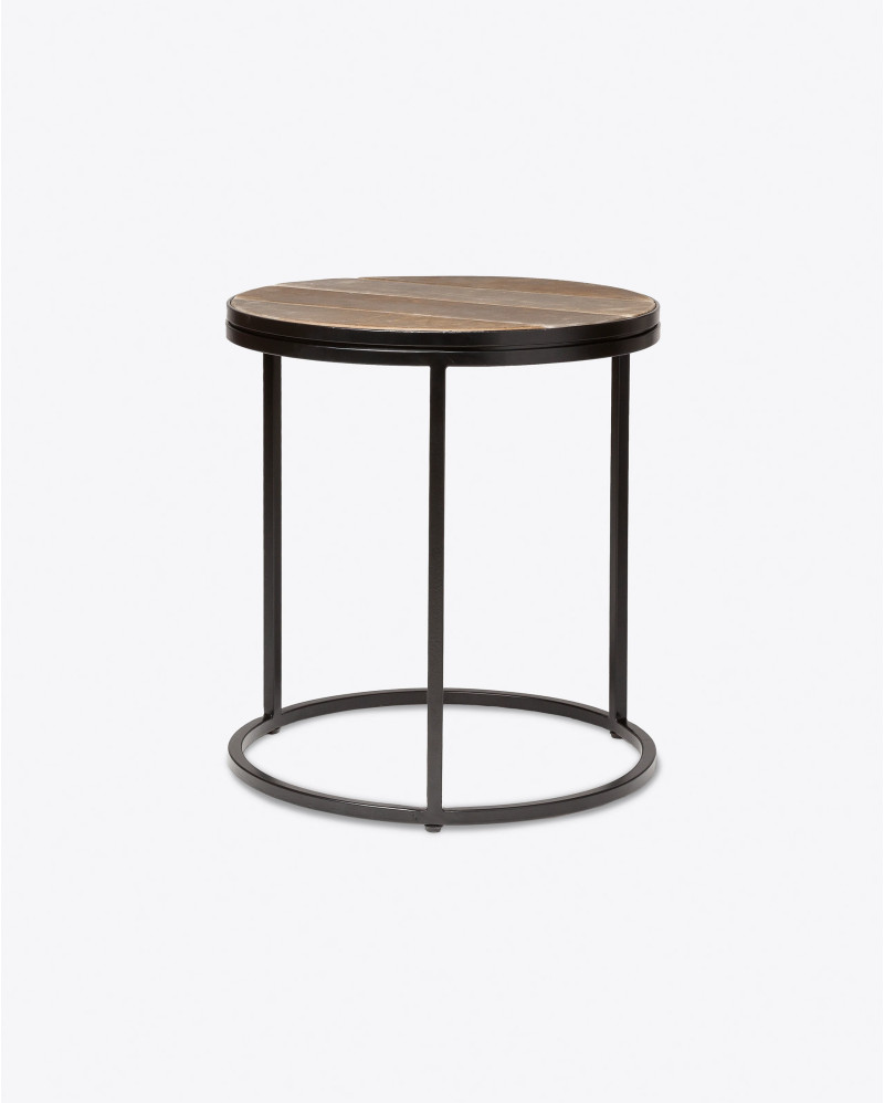 Mesa auxiliar RENGAR de hierro y piel Ø 45 cm x 50 cm de altura