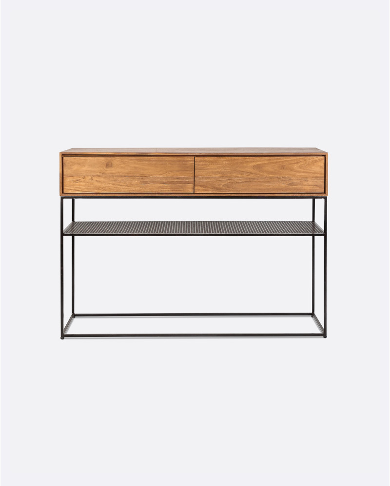 ONETWO console with drawers in recycled teak and iron 120 x 40 x 85 cm