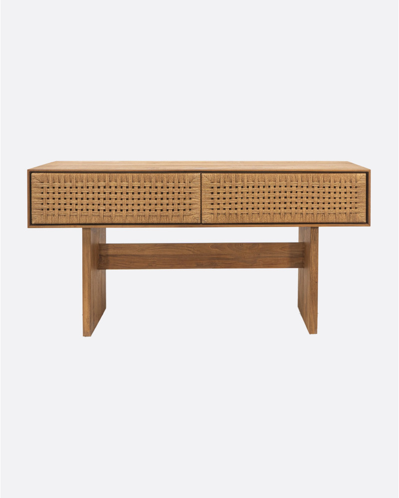 CORA console table in recycled teak and paper cord 160 x 40 x 80 cm