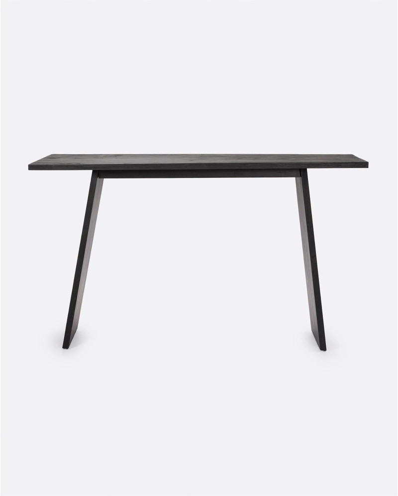 Table haute EROSI en bois de teck recyclé 180 x 80 x 105 cm en couleur noire