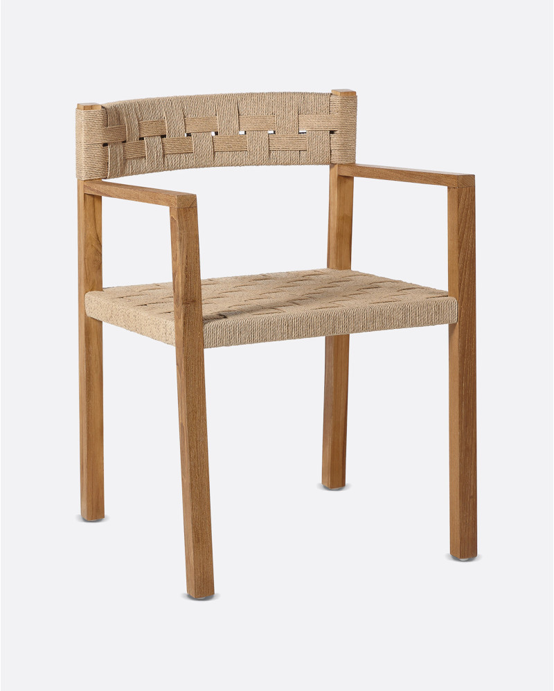 CORA armchair with armrests in teak wood and paper cord 52 x 56 x 77 cm in natural colour