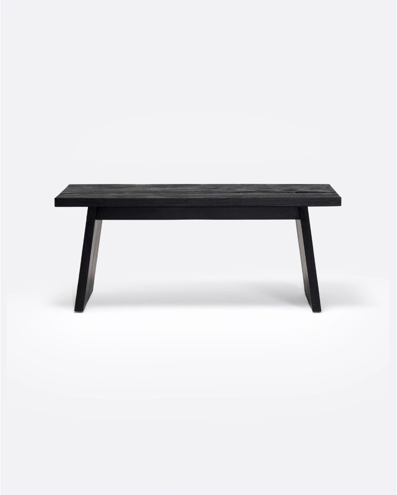 EROSI bench in recycled teak wood 110 x 38 x 45 cm in black color