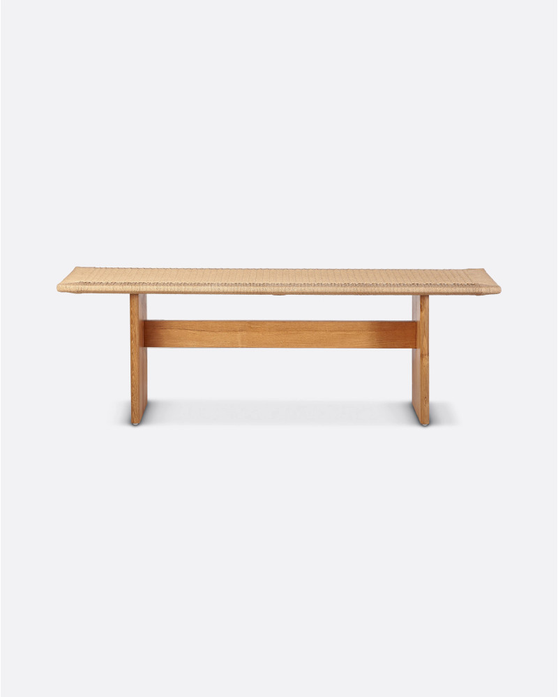UBUD bench in recycled teak wood and paper cord 140 x 46 x 45 cm