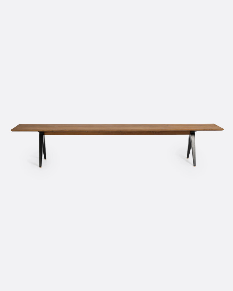 Banco LIKU de madera de teca reciclada y hierro 250 x 40 x 45 cm en color natural