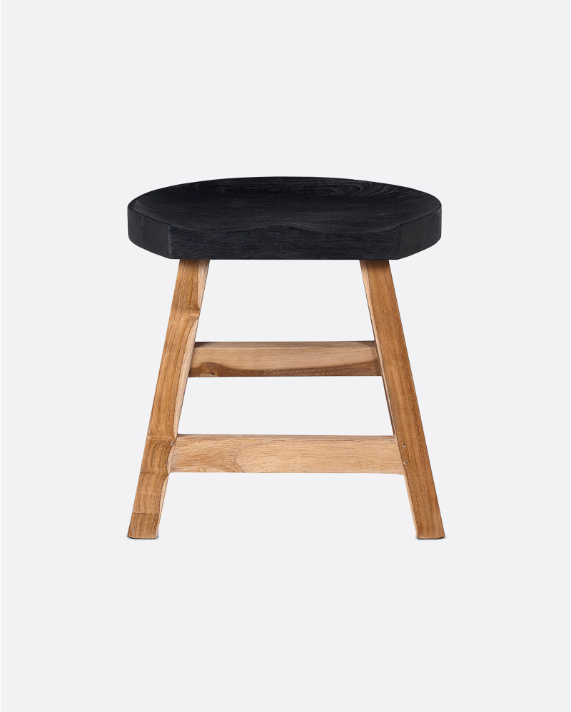 Tabouret KING en bois de teck recyclé 44 x 38 x 45 cm en couleur naturelle et noire
