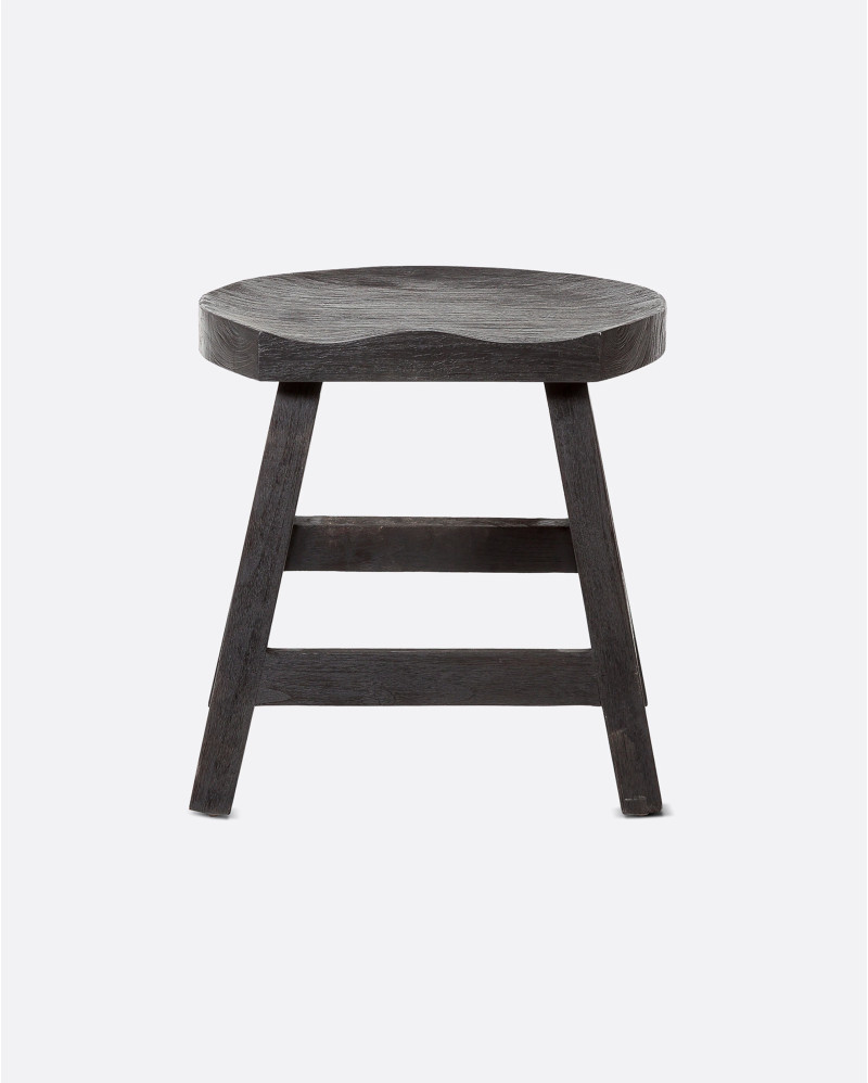 Taburete KING de madera de teca reciclada 44 x 38 x 45 cm en color negro