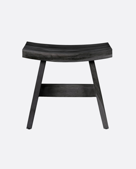 Taburete U de madera de teca 47 x 26 x 45 cm en color negro
