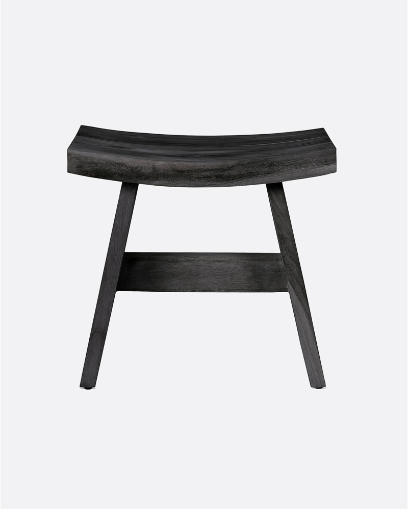 Taburete U de madera de teca 47 x 26 x 45 cm en color negro