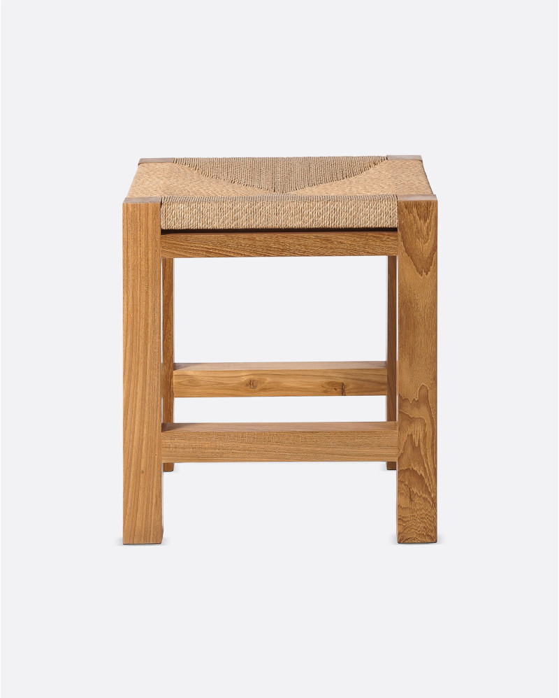 Taburete KUMAI de madera de teca y cuerda de papel 40 x 40 x 45 cm