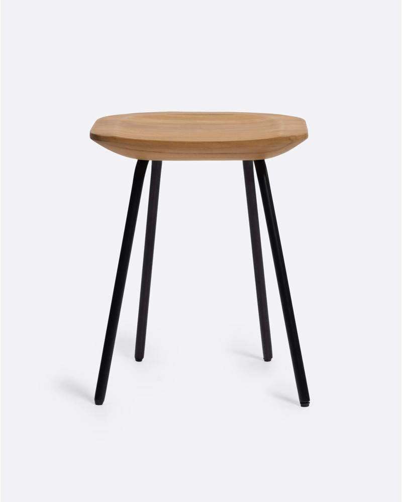 Taburete SEMUT de madera de teca reciclada y hierro 38 x 38 x 47 cm en color natural