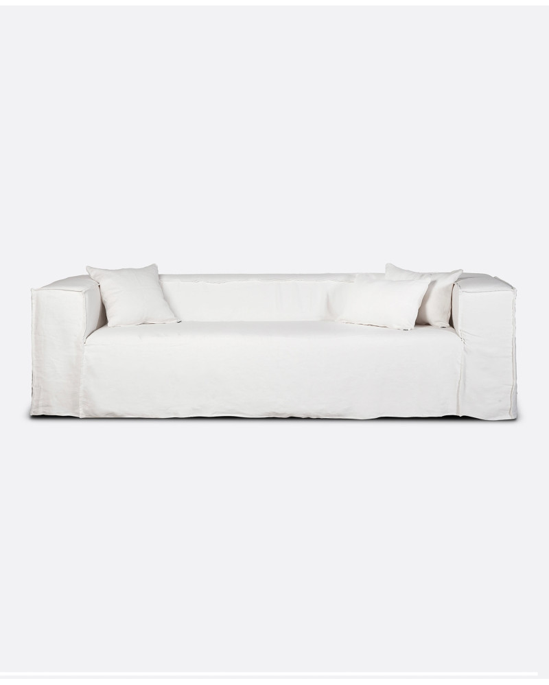 Sofá STROZZI 3/4 plazas con funda de lino 260 x 95 x 65 cm en color blanco