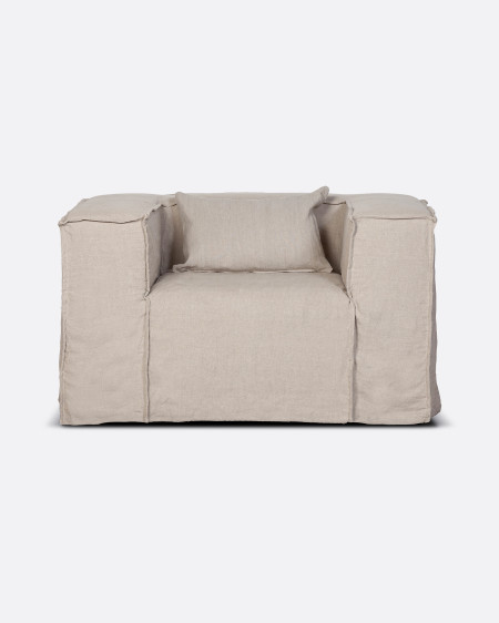 STROZZI 1-seater sofa with linen cover 120 x 95 x 65 cm in natural colour