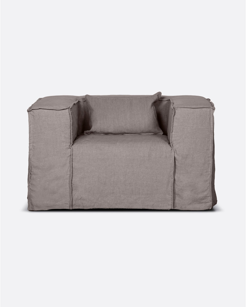 STROZZI 1-seater sofa cover in linen 120 x 95 x 65 cm in taupe colour