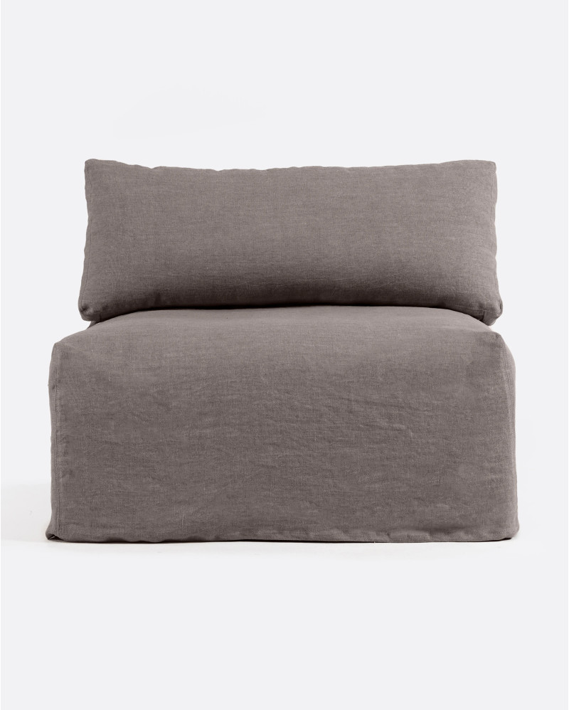 BEETHOVEN sofa central module with cover in linen 100 x 100 x 80 cm in taupe colour