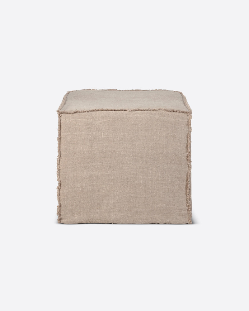 MUNNAR pouffe with linen cover 50 x 50 x 45 cm in natural colour