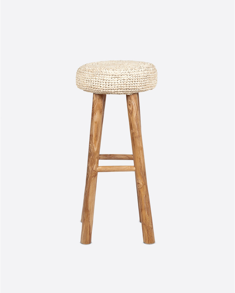 ALGA high stool in teak wood and seagrass 35 x 35 x 75 cm in natural colour