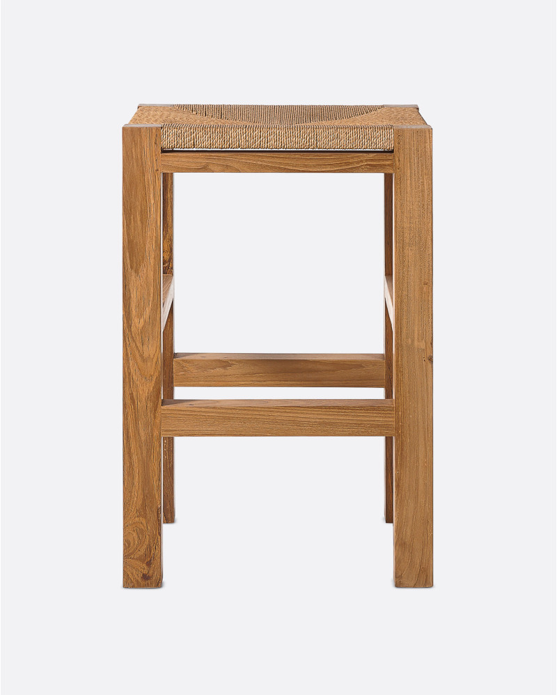 KUMAI high stool in teak wood and paper cord 40 x 40 x 61 cm