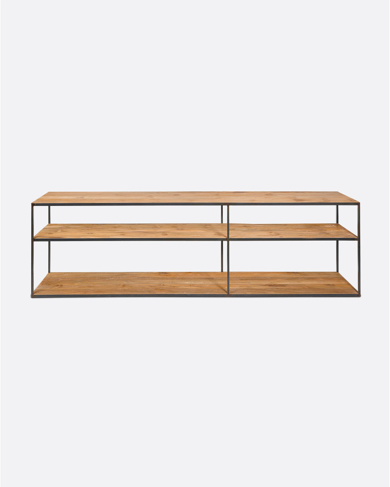 ONETWO bookcase in recycled teak wood and iron 200 x 37 x 63 cm