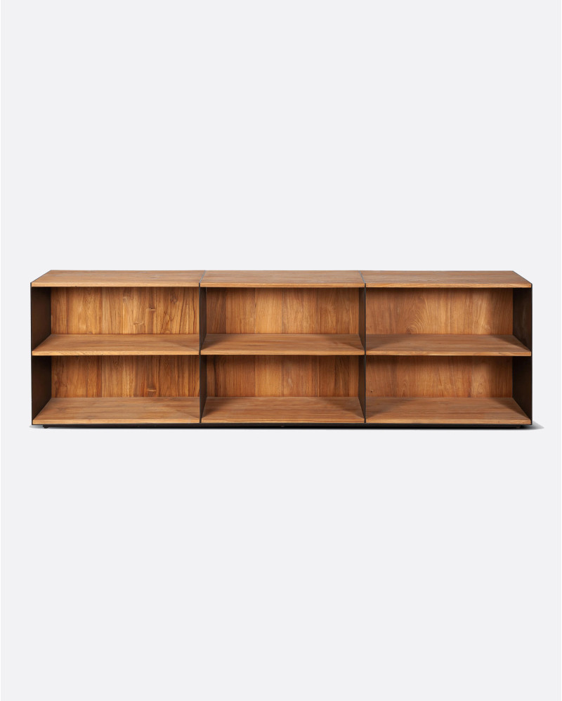 Estantería GEOX de madera de teca reciclada y hierro 240 x 37 x 72 cm