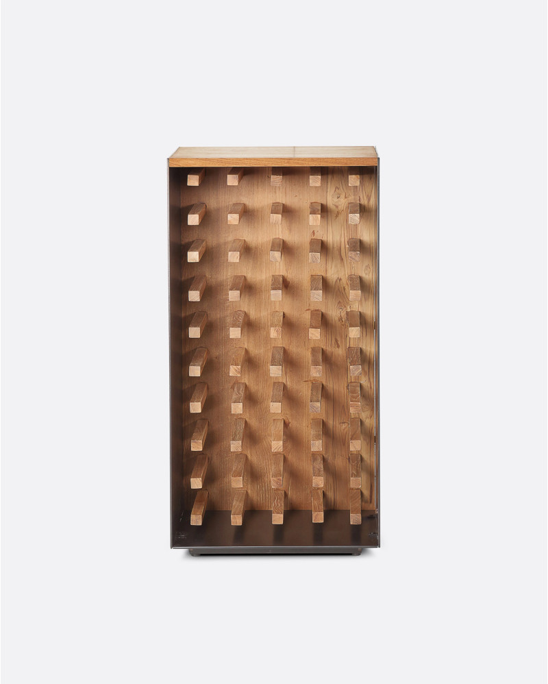 WINE bottle rack in recycled teak wood and iron 47 x 37 x 95 cm. Storage up to 36 bottles