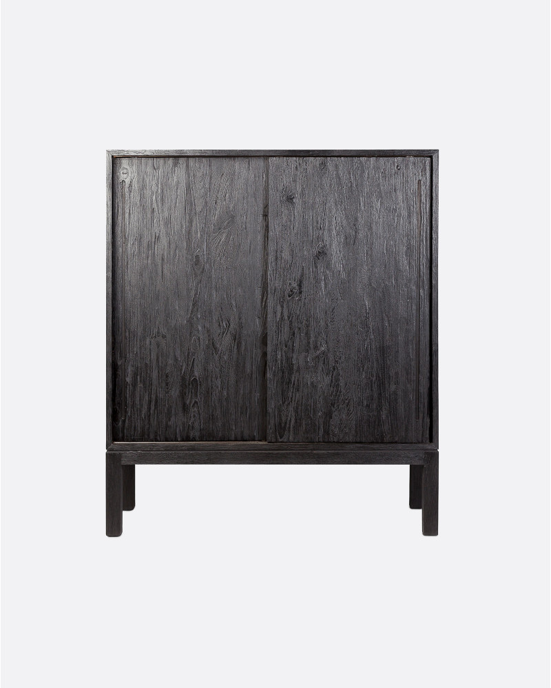 Vitrina EROSI de madera de teca reciclada 110 x 45 x 130 cm en color negro
