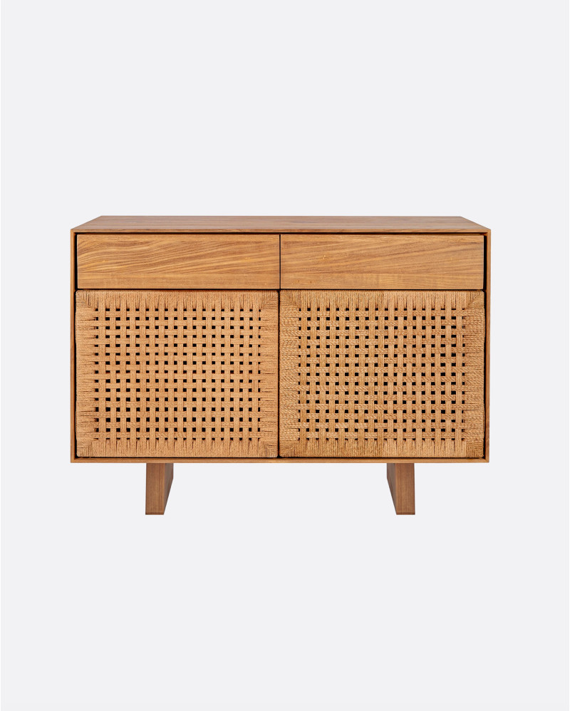 Aparador CORA de madera de teca reciclada y cuerda de papel 110 x 45 x 82 cm con patas de madera